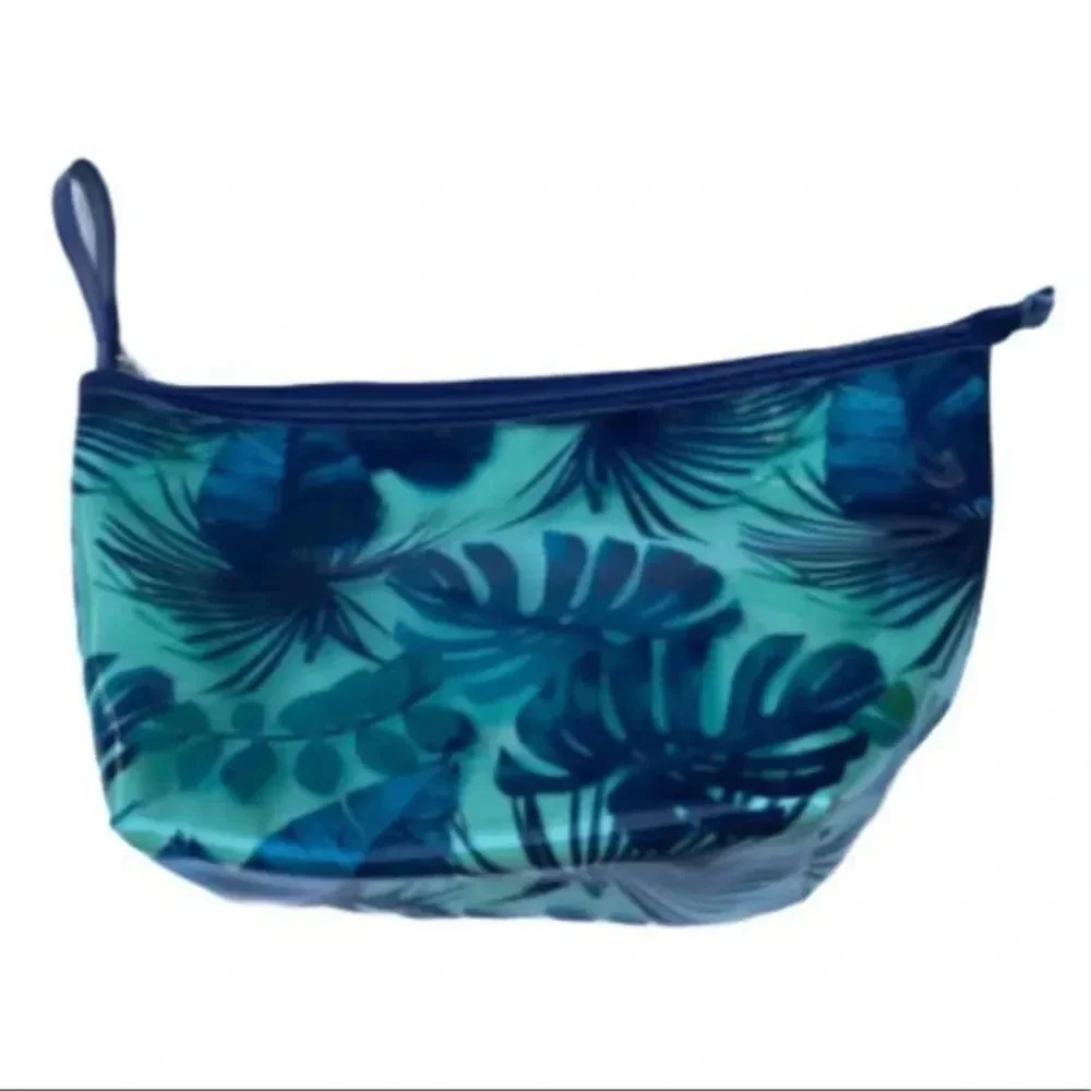 ULTA Blue Seafoam Plastic Tropical Cosmetics Bag Flat Bottom New with T…‎